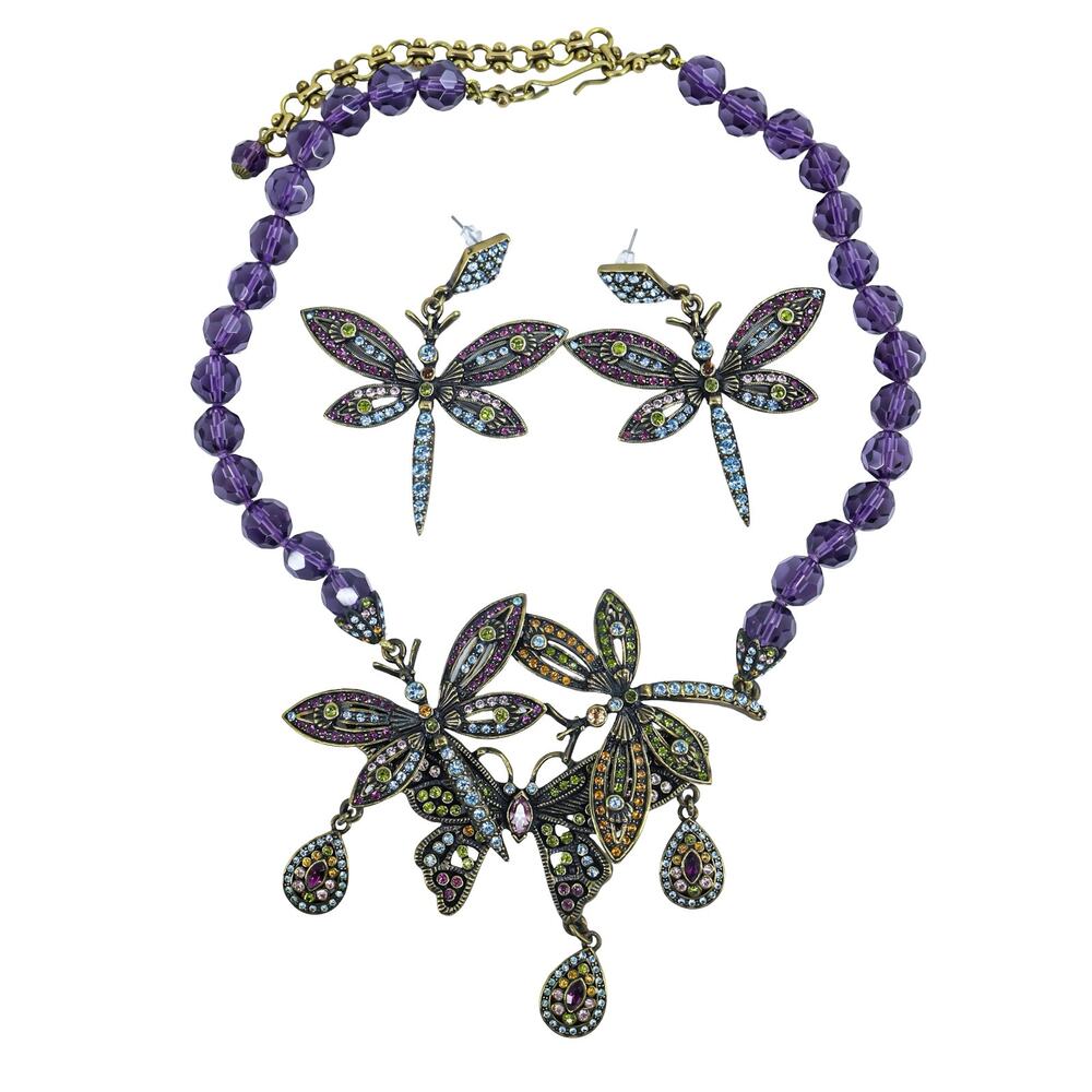 Heidi Daus Swarms Of Dragonflies Statement Jewelry Set Purple Blue Green